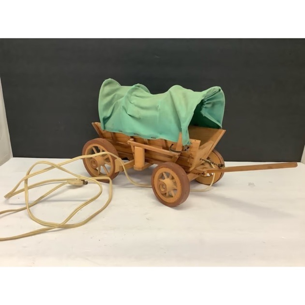 Vintage Wooden Covered Wagon Table Lamp Western Prairie Stagecoach Night Light